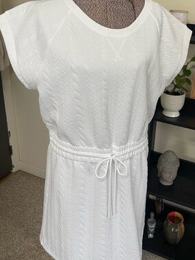 Talbots White Textured Midi Dress with Drawstring Waist
